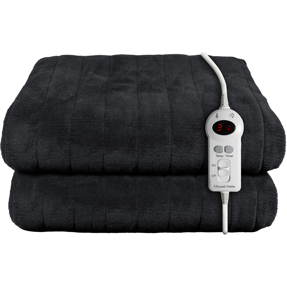 Russell Hobbs Black Microfleece Heated Throw with Controller 130 x 180cm Image 1