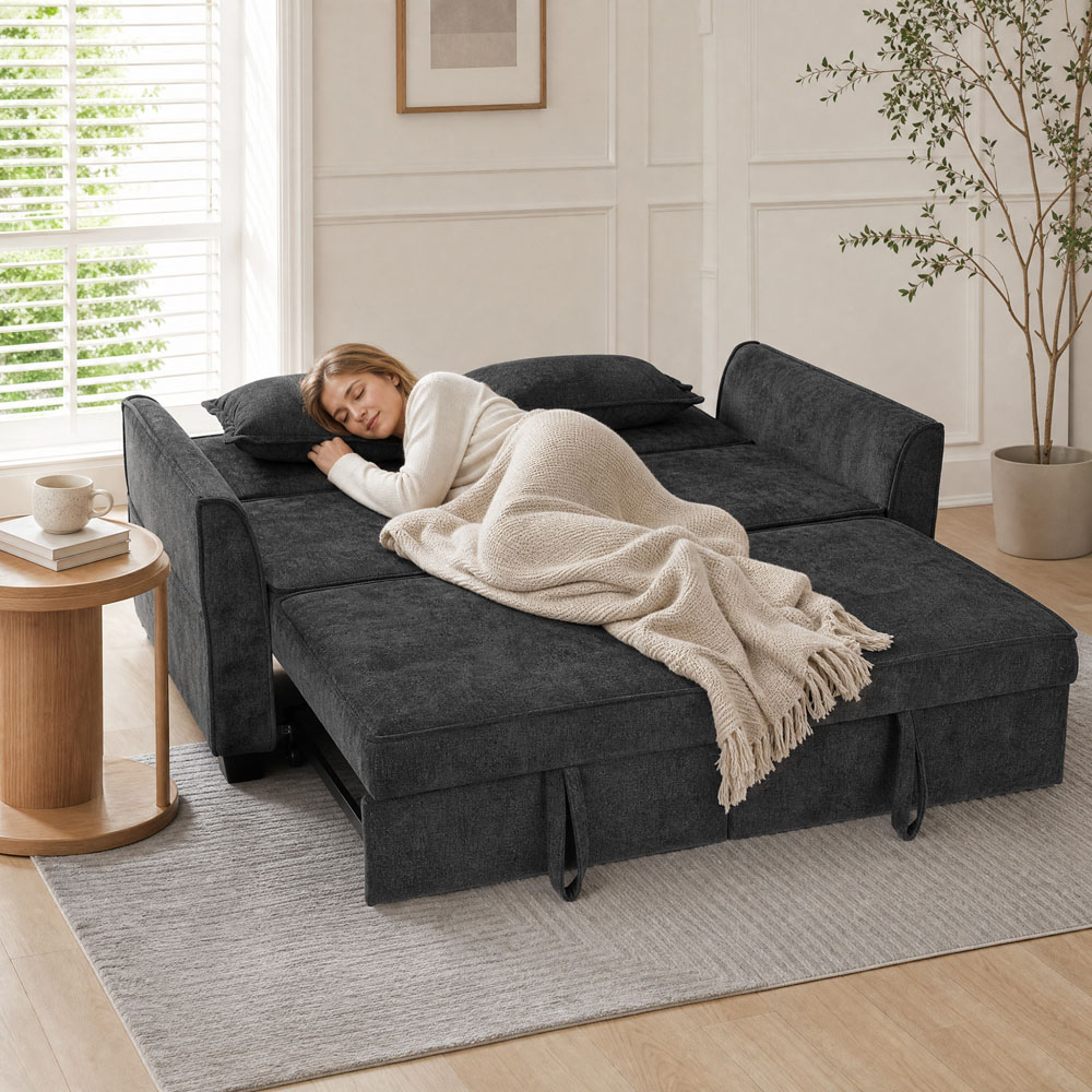HOMCOM 2 Seater Black Convertible Pull-Out Sofa Bed Image 3