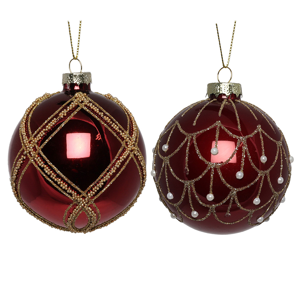 Single Grace & Glory Burgundy Shiny Glitter Bauble in Assorted styles Image 1
