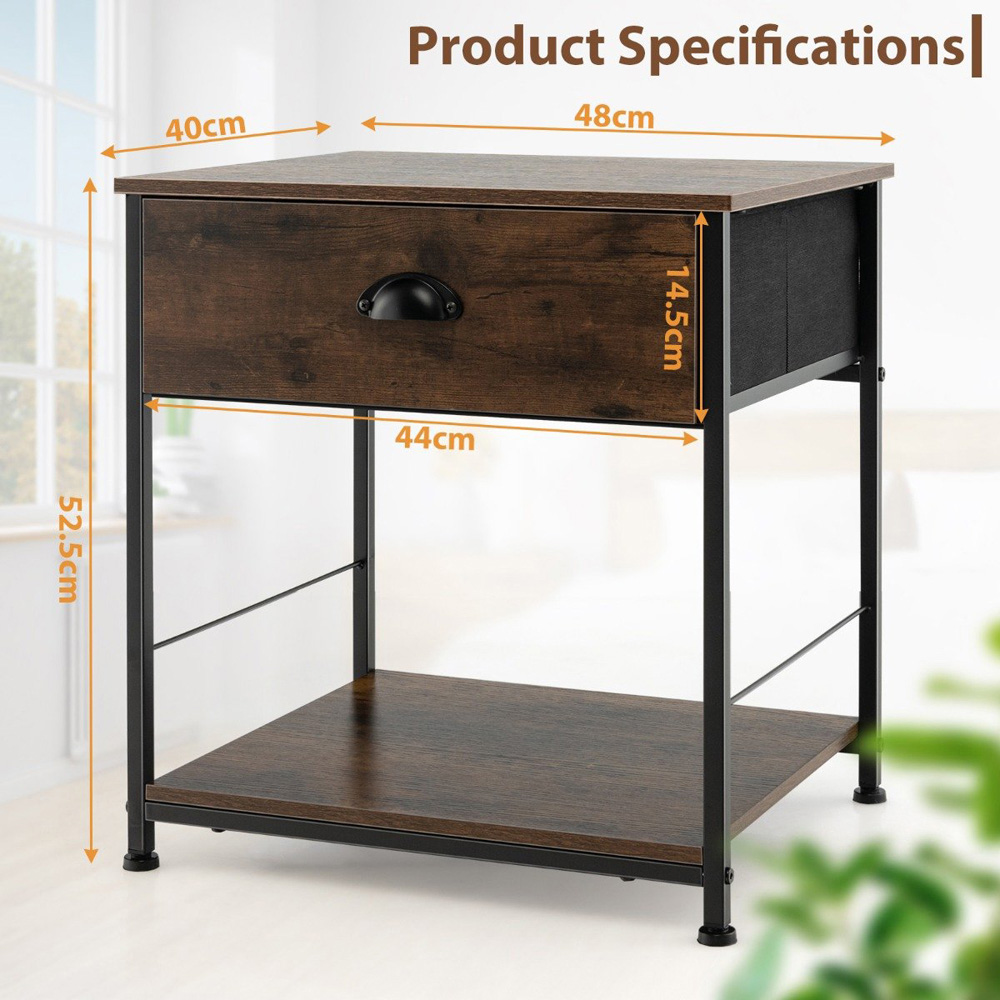Costway Single Drawer Single Shelf Brown Bedside Table Image 9