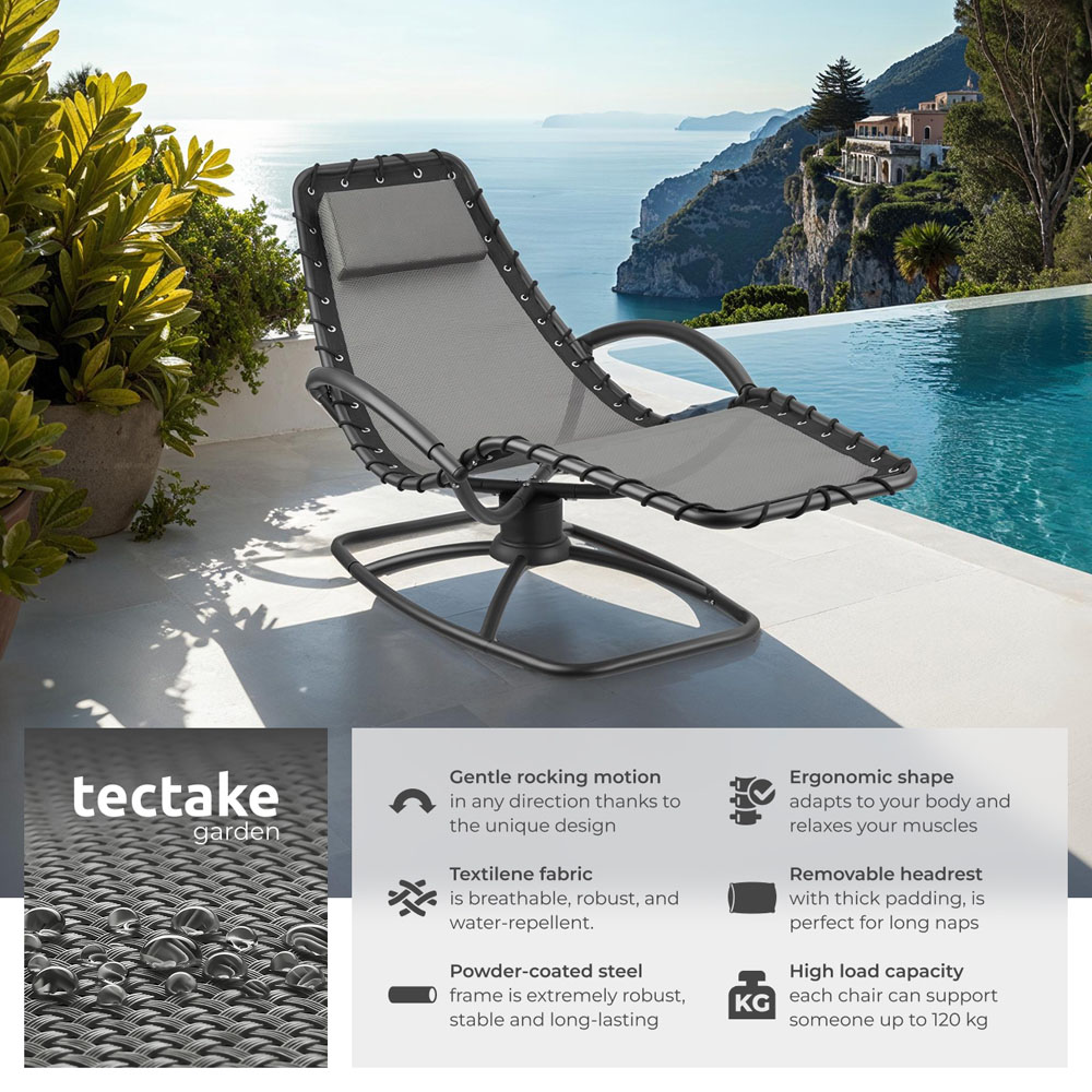 tectake Toulon Grey Ergonomic and Rocking Sun Lounger Image 6