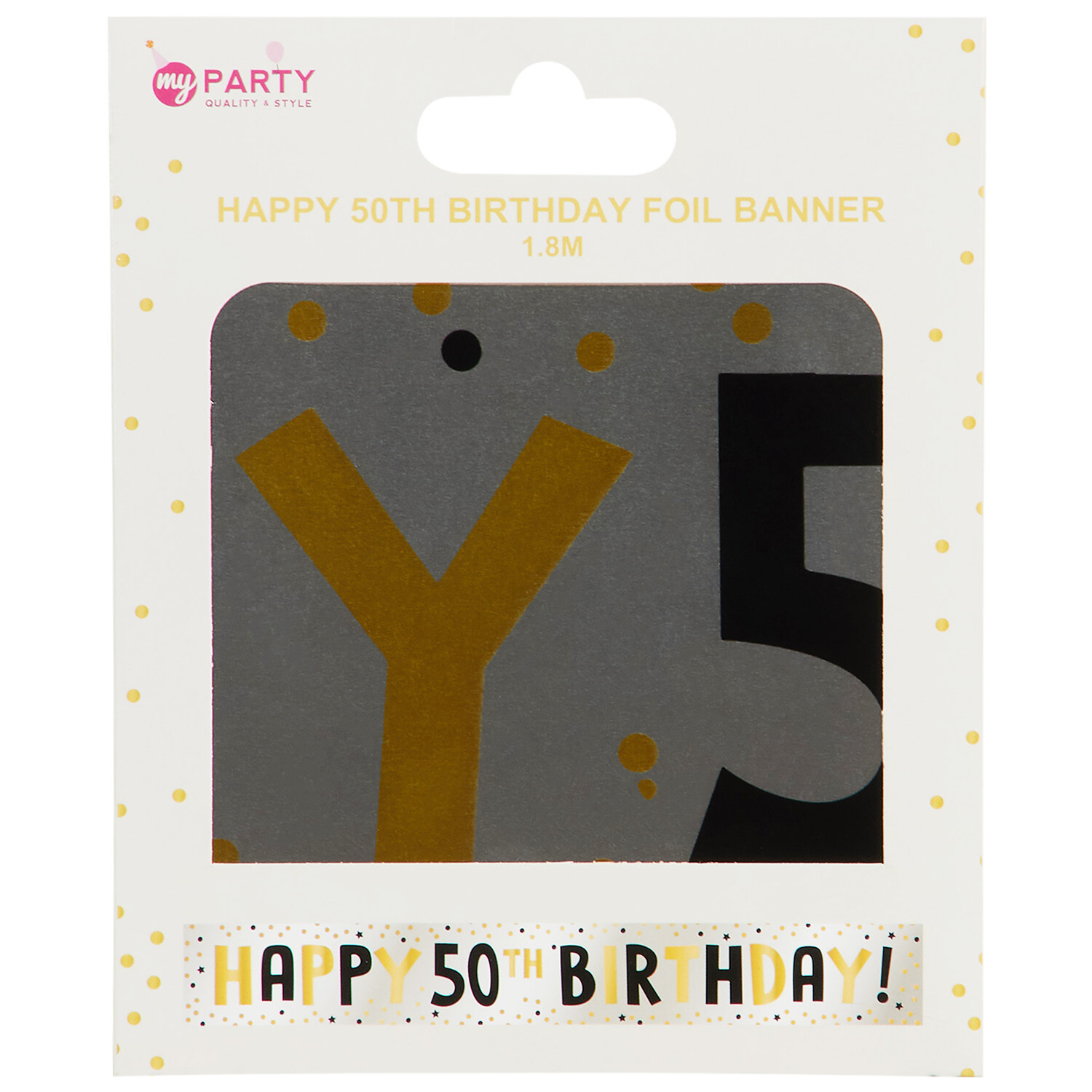 Happy 50th Birthday Foil Banner - Black and Gold Image 1