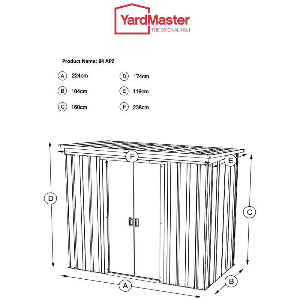 Yardmaster Castleton 8 x 4ft Anthracite Metal Pent Storage Shed Image 6