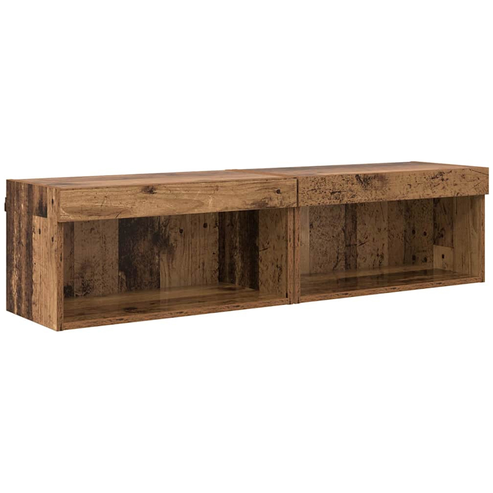 vidaXL Single Shelf Old Wood Wall Mounted Wide TV Cabinet with LED Light 2 Pack Image 2