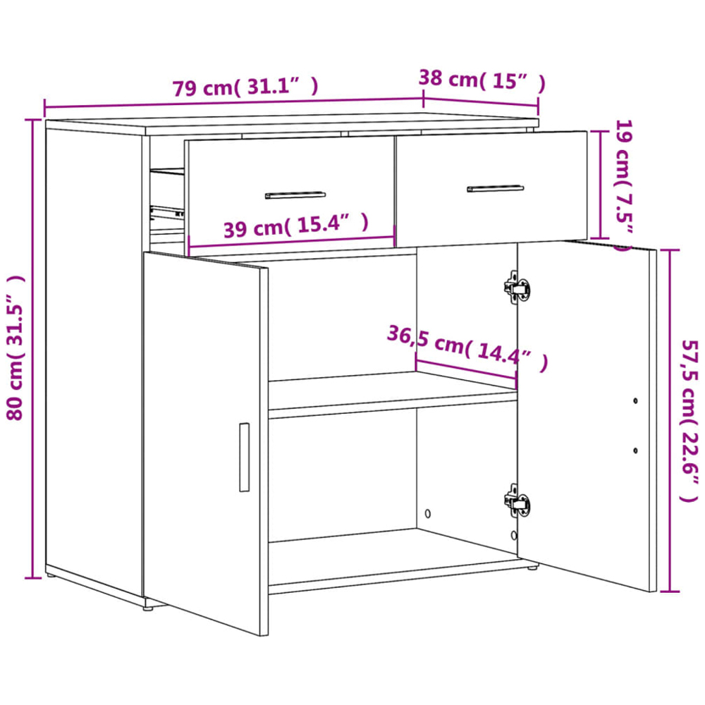 vidaXL 2 Door 2 Drawer Sonoma Oak Sideboard Image 9