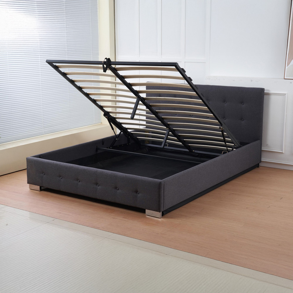 Indoor Living The Oslo King Size Charcoal Linen Gas Lift Ottoman Bed Frame with Tufted Headboard Image 3