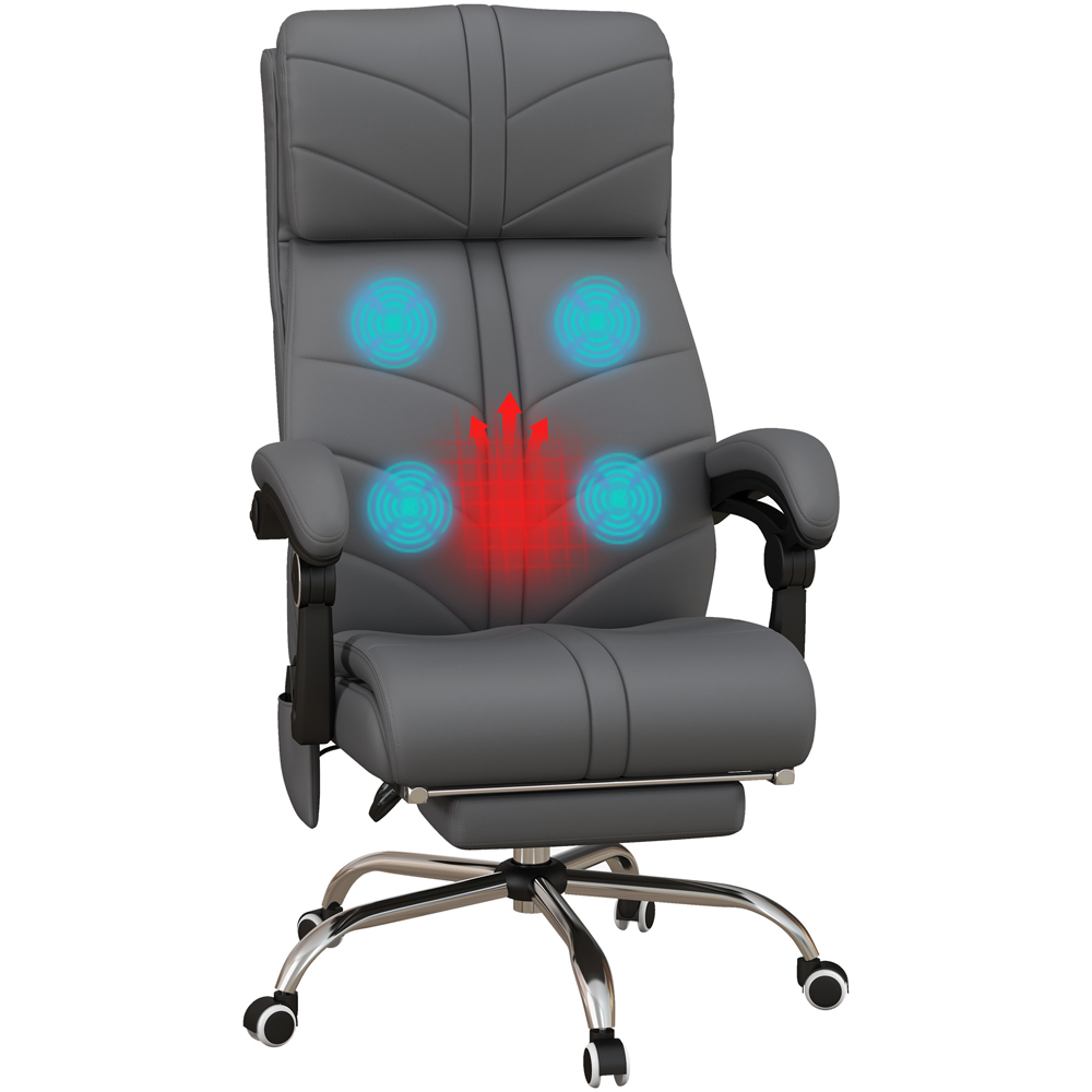 Portland Grey PU Leather Vibration Massage and Heat Office Chair with Footrest Image 2