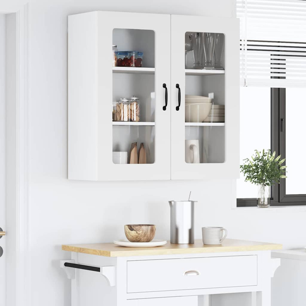vidaXL 2 Glass Door White Kitchen Wall Cabinet Image 9