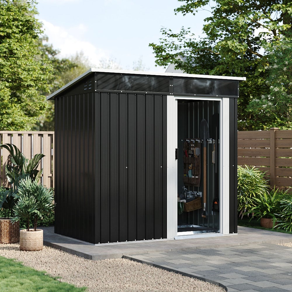 Living and Home 6 x 4ft Black Metal Pent Garden Storage Shed Image 7