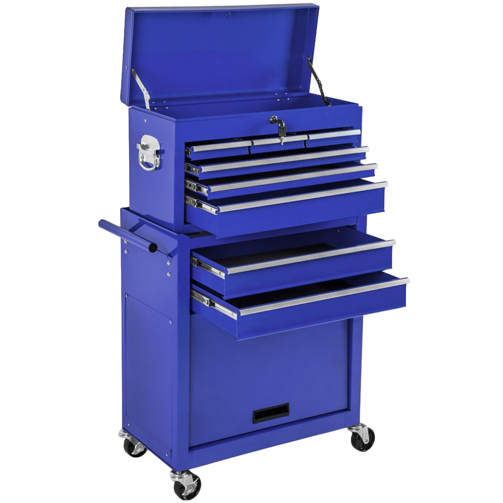 tectake 8 Drawer Blue Tool Chest of Drawers with Wheels Image 1