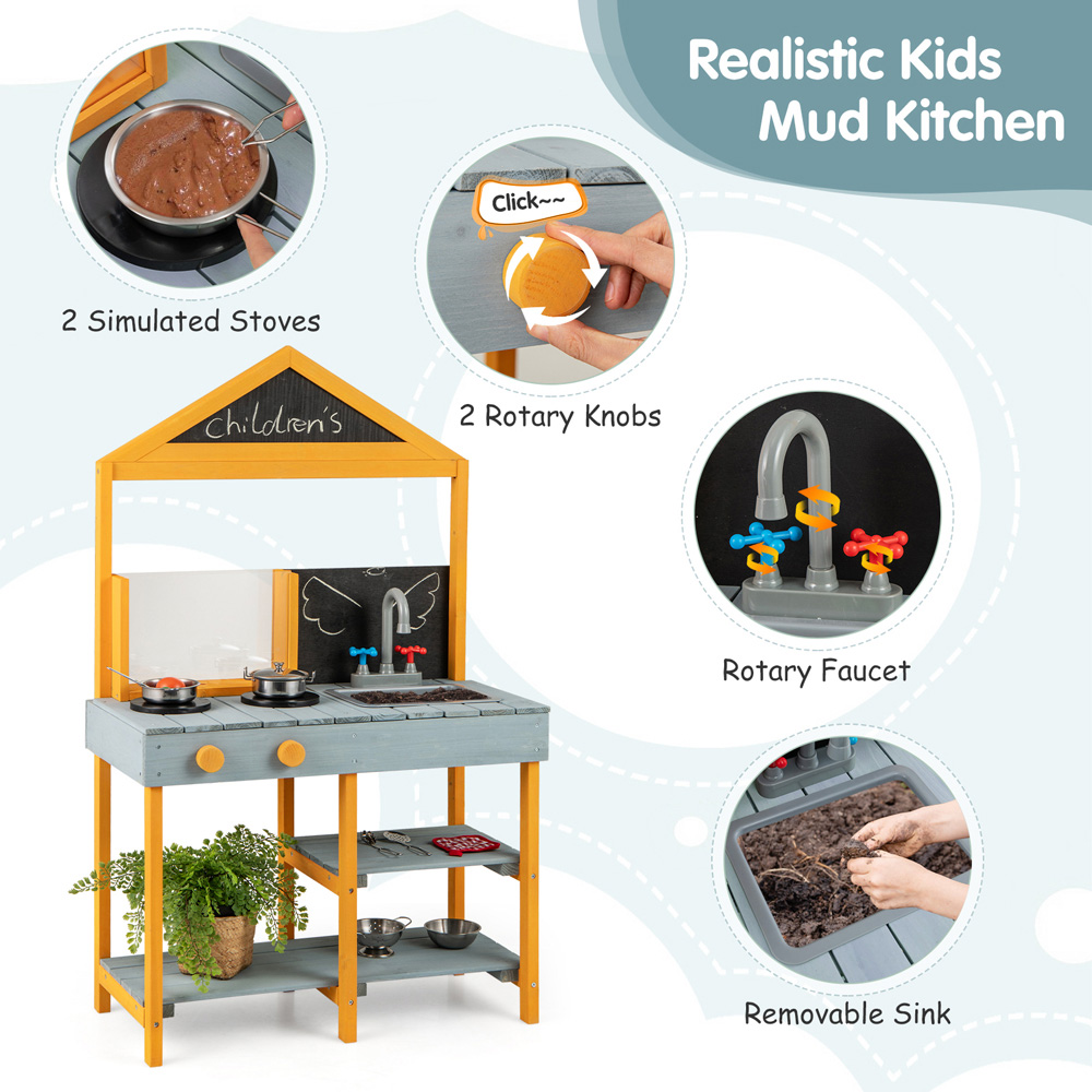 Costway Kids Blue Kitchen Play Set with Root Viewer Planter Rotatable Faucet Image 6