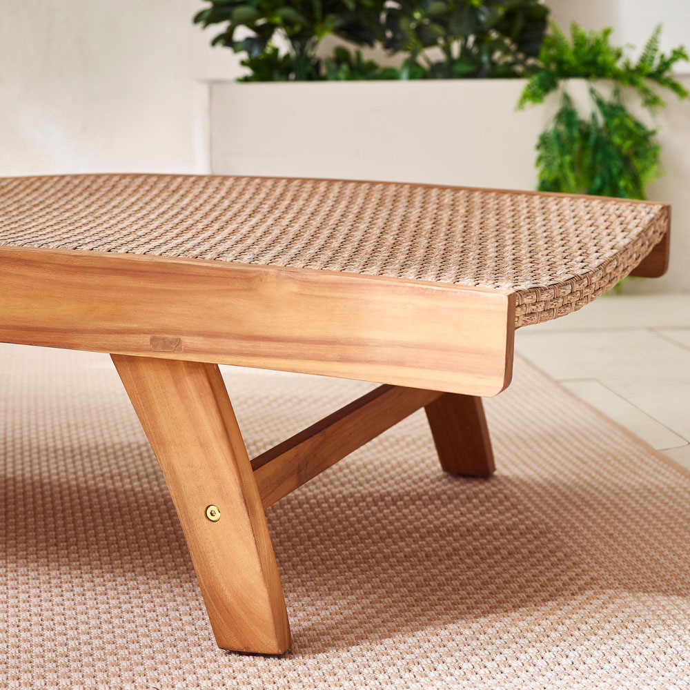 Furniturebox Paphos Natural Acacia Wood and Rattan Sun Lounger Image 3