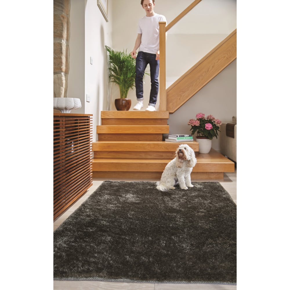 Origins Charcoal Black Glamour and Shimmer Rug 120 x 170cm Image 2