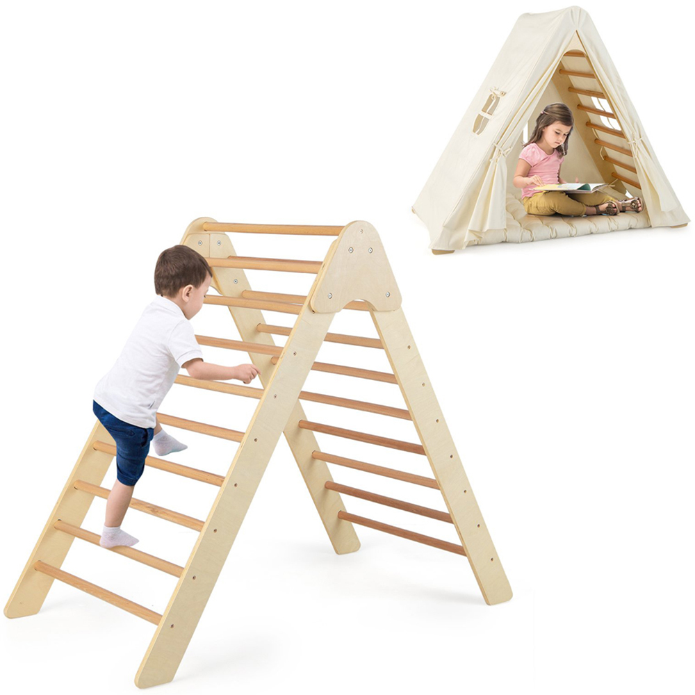 Costway 2 in 1 Beige Kids Triangle Tent Climber Image 2