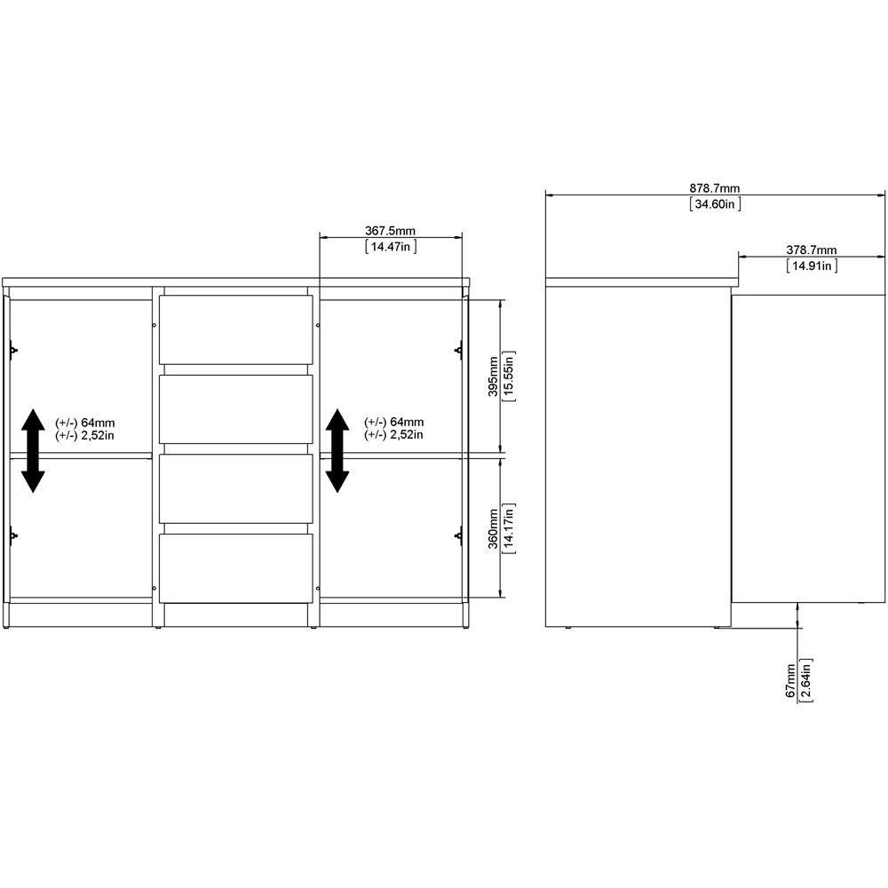 Florence 2 Door 4 Drawer Concrete and White High Gloss Sideboard Image 8