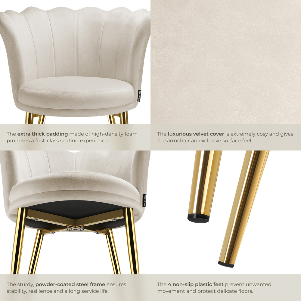 tectake Stella Cream and Gold Velvet Padded Armchair Image 6