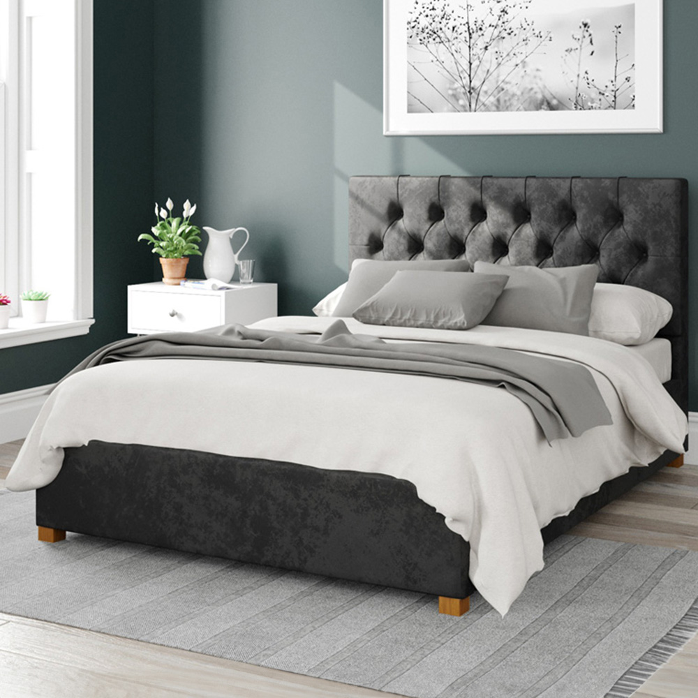 Aspire Olivier Single Black Mirazzi Velvet Ottoman Bed Image 1