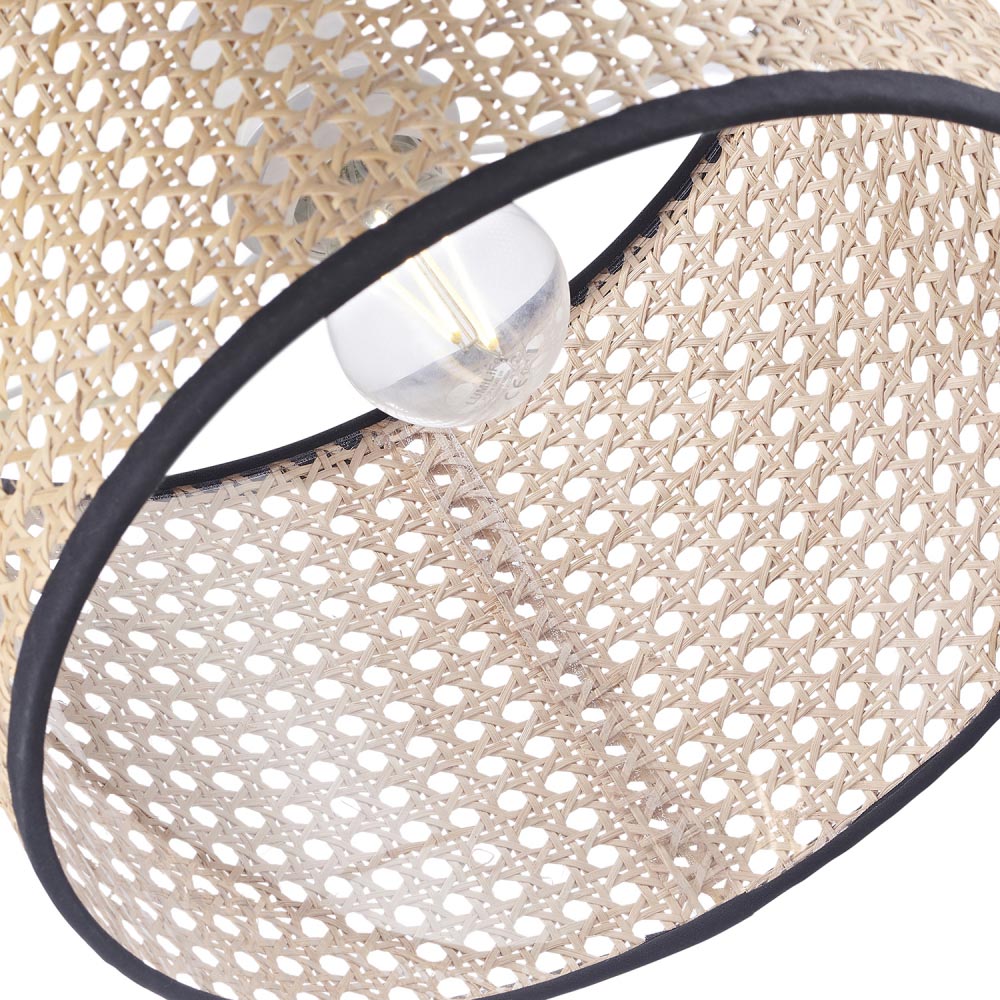 Happy Homewares Natural Wicker Rattan Drum Shaped Pendant Shade with Black Cotton Trims Image 4