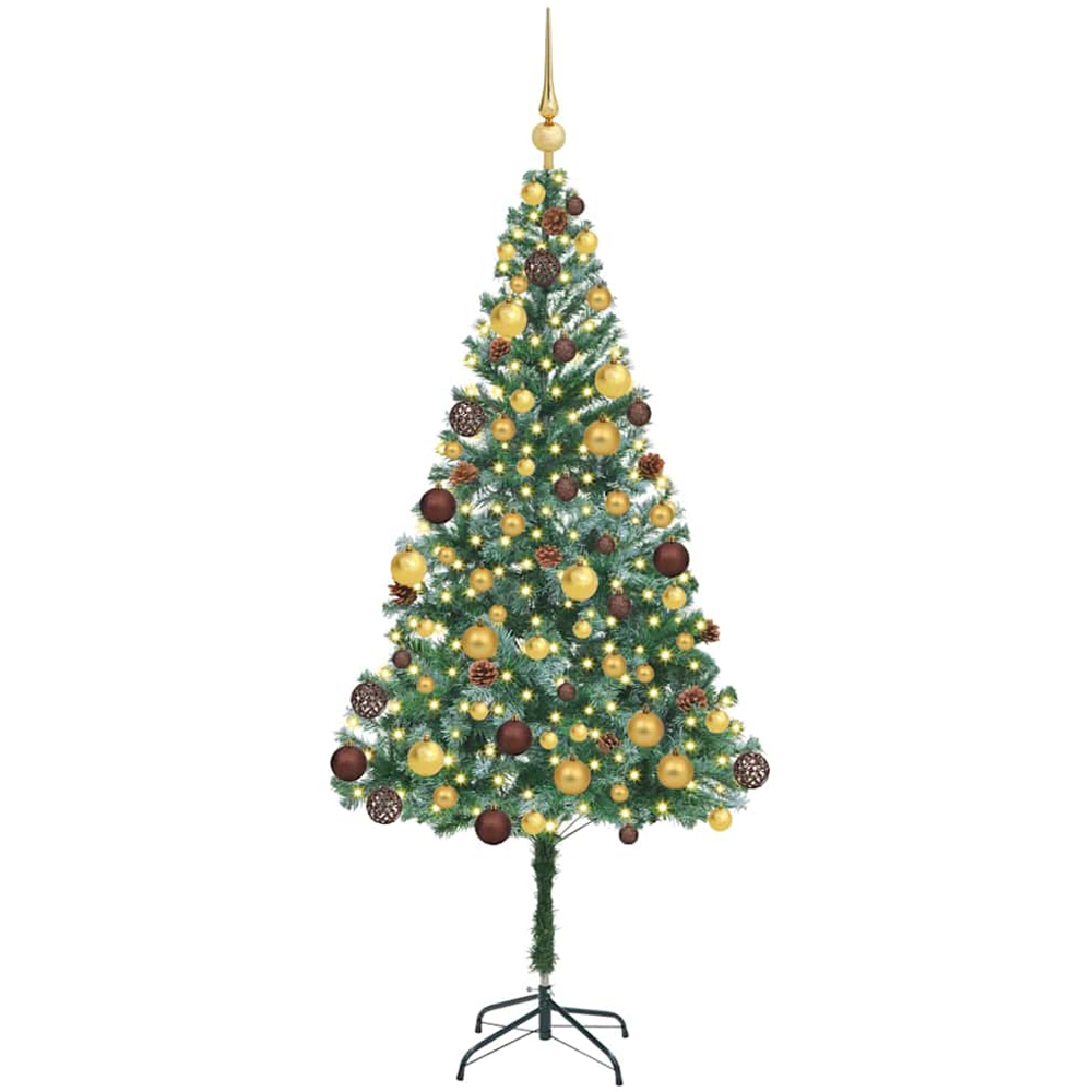 vidaXL Pre-Lit Gold and Bronze Baubles Green Artificial Christmas Tree 6ft Image 1
