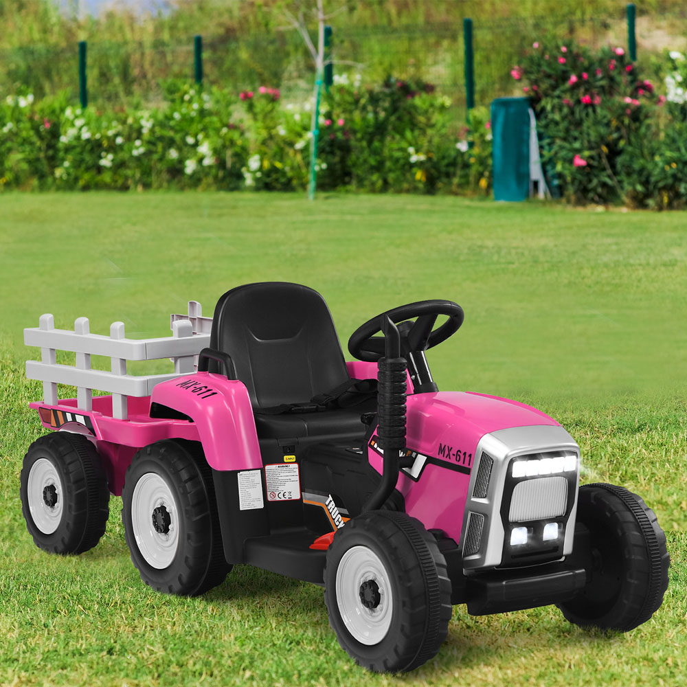 Costway Kids Electric Ride On Tractor with Trailer Music and LED Light 12V Image 2