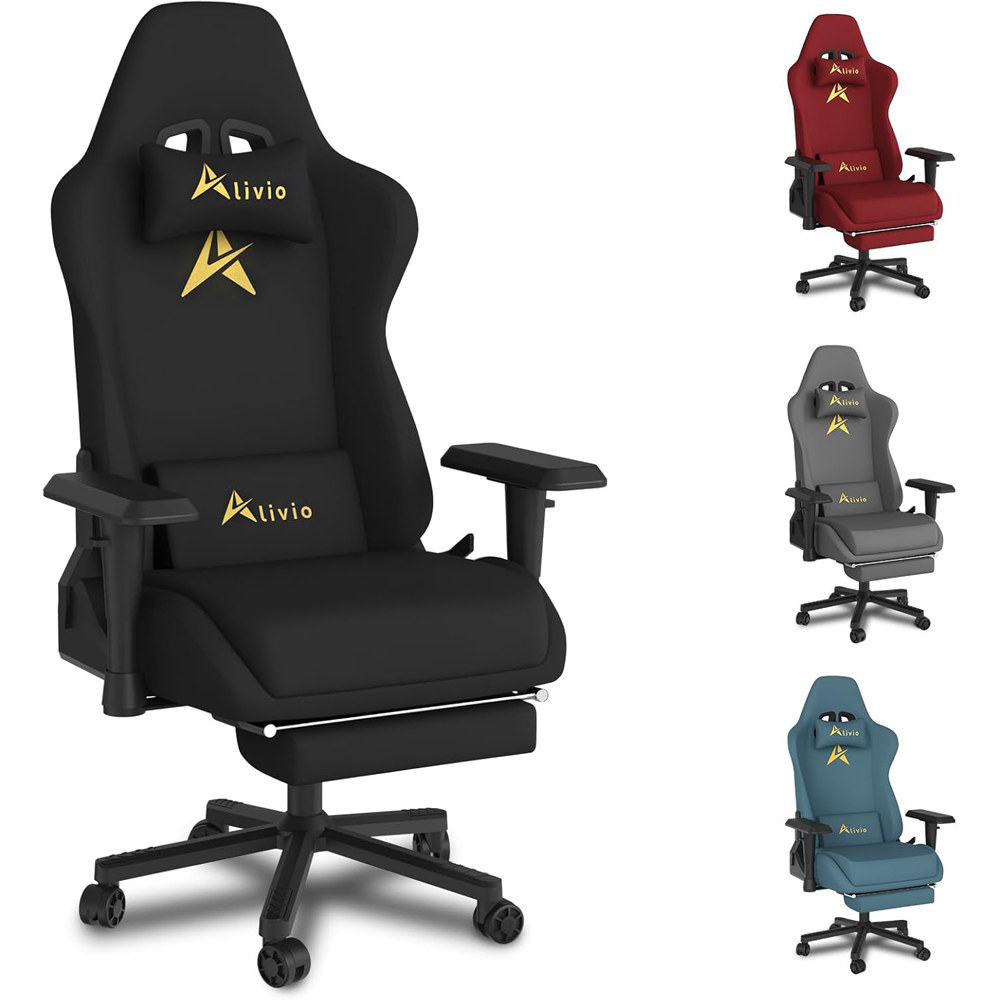 Alivio Black Velvet Reclining Gaming Chair with Lumbar and Headrest Support Image 2