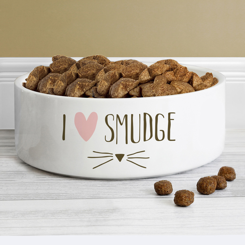 Personalised Memento Cat Features Medium White Pet Bowl 14cm Image 3