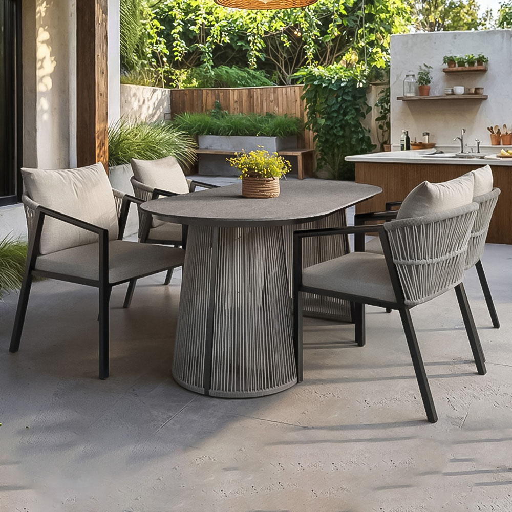 SOLACE+CO Hana Lynden 4 Seater Grey Oval Garden Dining Set Image 1