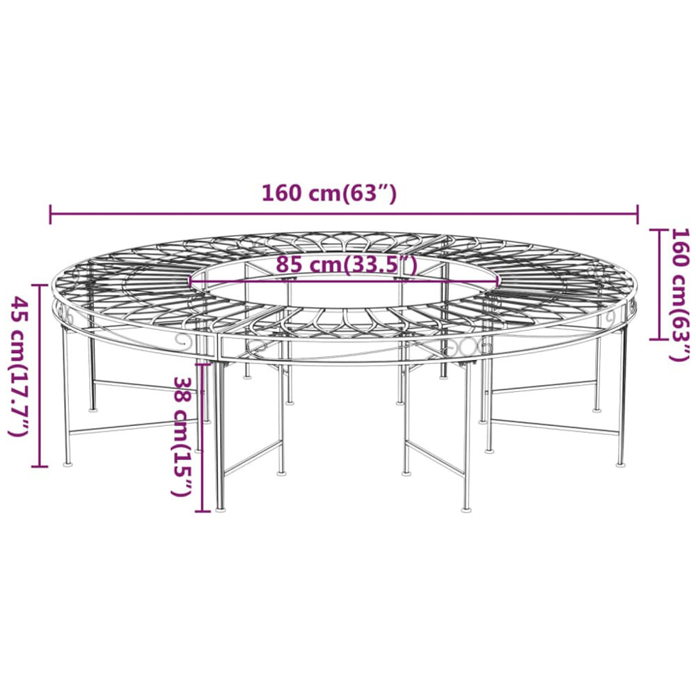 vidaXL Black Steel Round Tree Bench Image 6