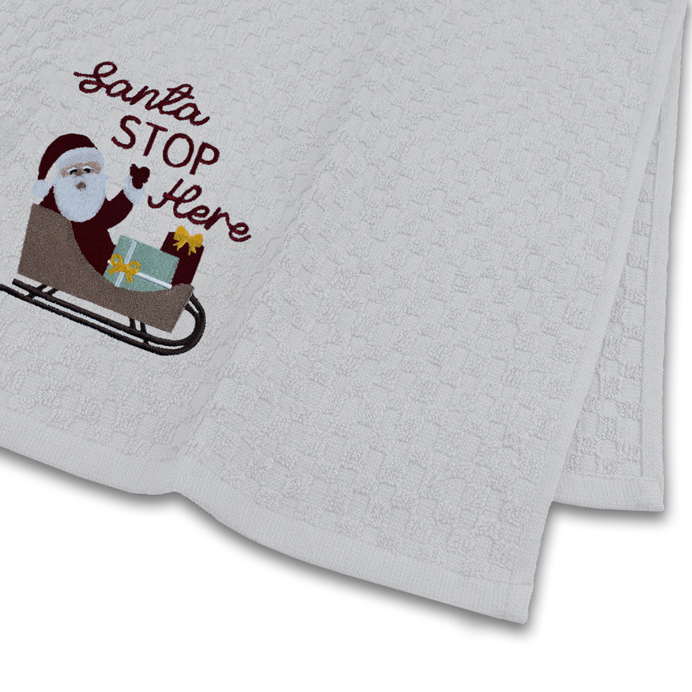 Noel Square Santa Stop White Tea Towel 3 Pack Image 5