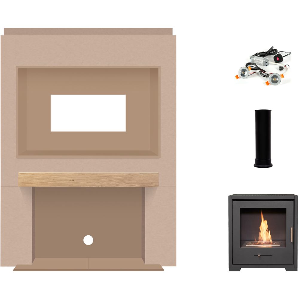 Acantha Pre-Built Media Wall 2 with TV Recess and Charcoal Grey Bio-Ethanol Stove Image 3