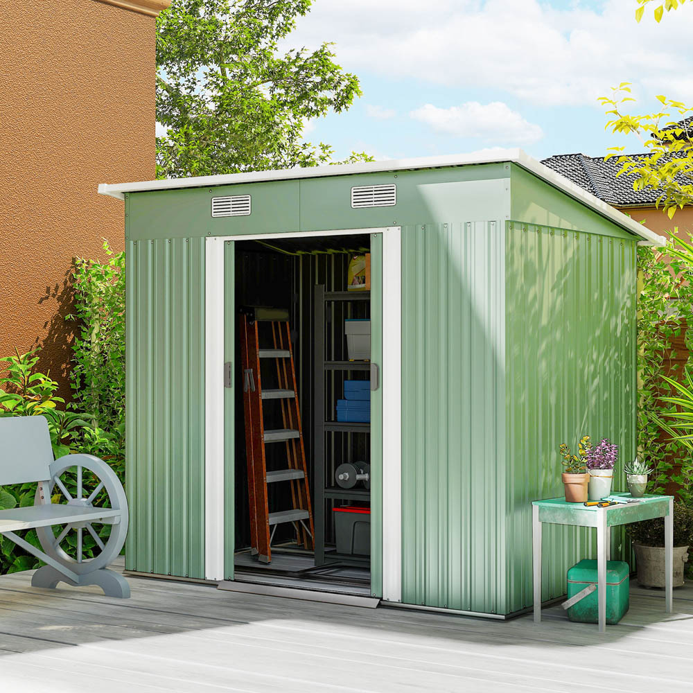 Outsunny 6.8 x 4.3ft Light Green Metal Pent Garden Shed Image 2