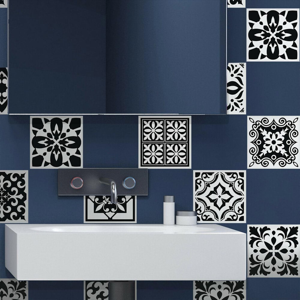 Walplus Calli Black and White Mediterranean Tile Sticker 24 Pack Image 4
