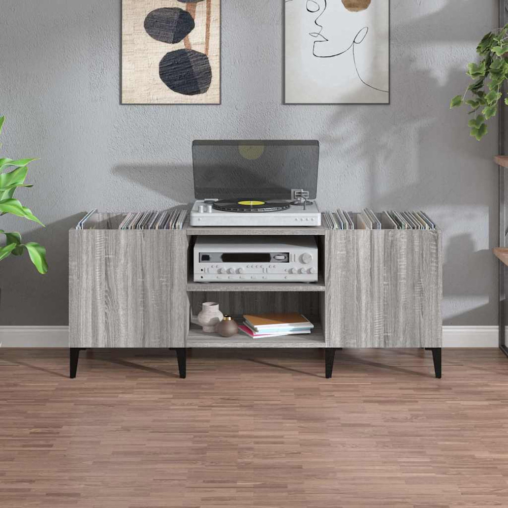 vidaXL 2 Shelf Grey Sonoma Record Cabinet Image 7