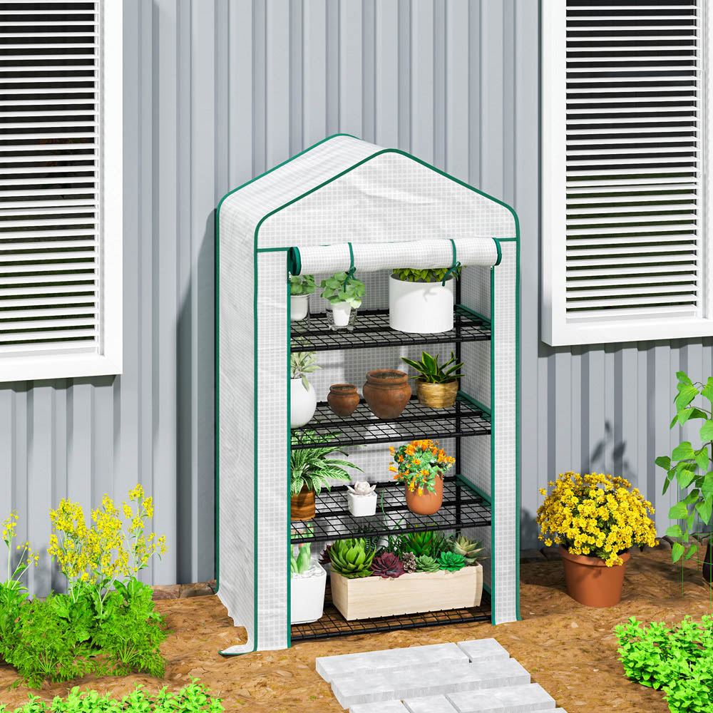 Outsunny 4 Shelf White 5.2 x 2.9ft Portable Mini Greenhouse Image 2