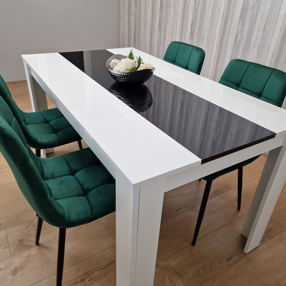 Portland Velvet and Wood 4 Seater Dining Set Green White and Black Image 4