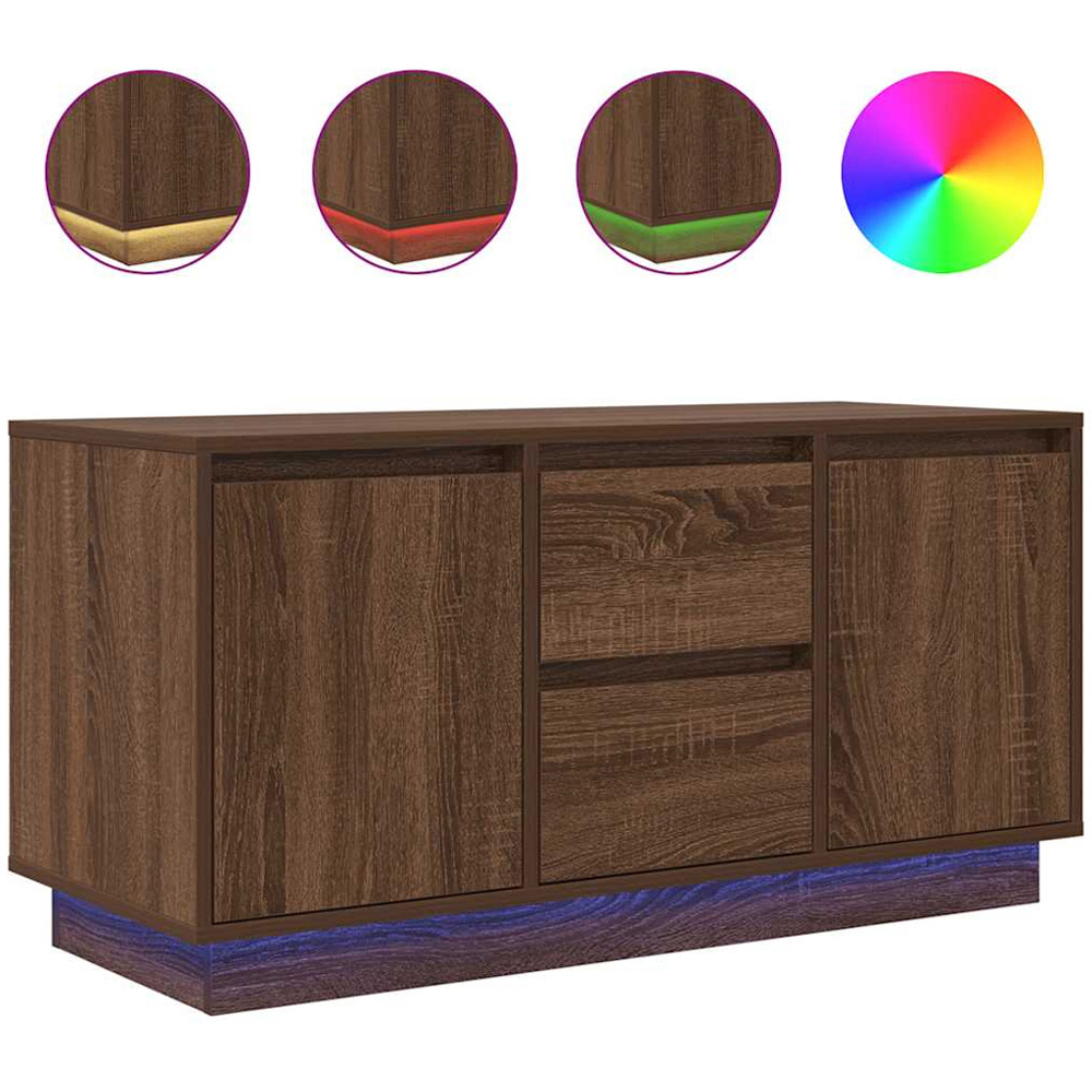 vidaXL 2 Door 2 Drawer Brown Oak Small TV Cabinet with LED Lights Image 2