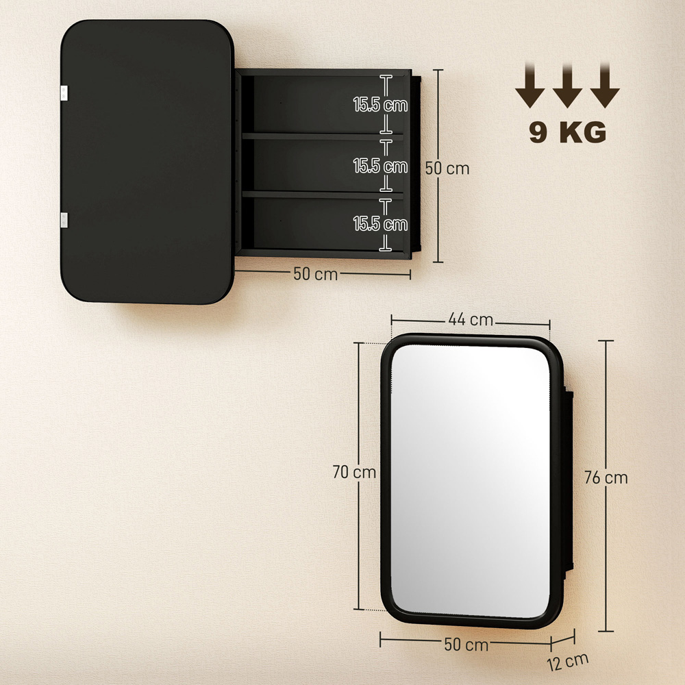 Portland Black Bathroom Wall Cabinet with Mirror Image 9