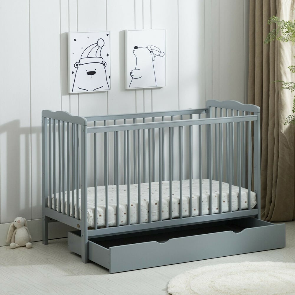 wilko Brooklyn Single Drawer Grey Height Adjustable Wooden Baby Cot Crib Image 4