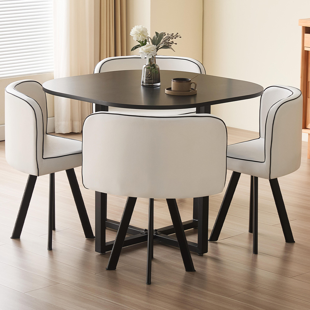 Comfy Living Metal 4 Seater Dining Set Black and White Image 1