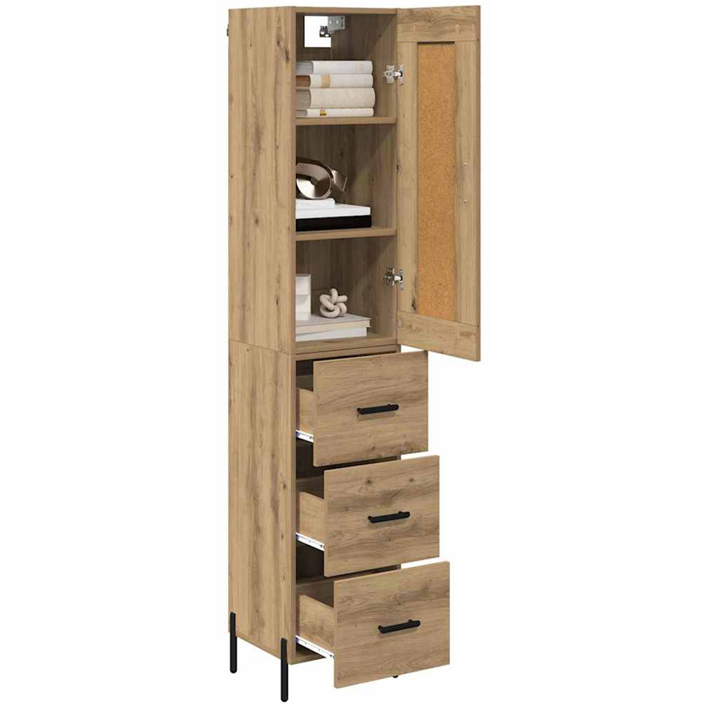 vidaXL Single Door 3 Drawer Artisan Oak Sideboard with Black Handles Image 3
