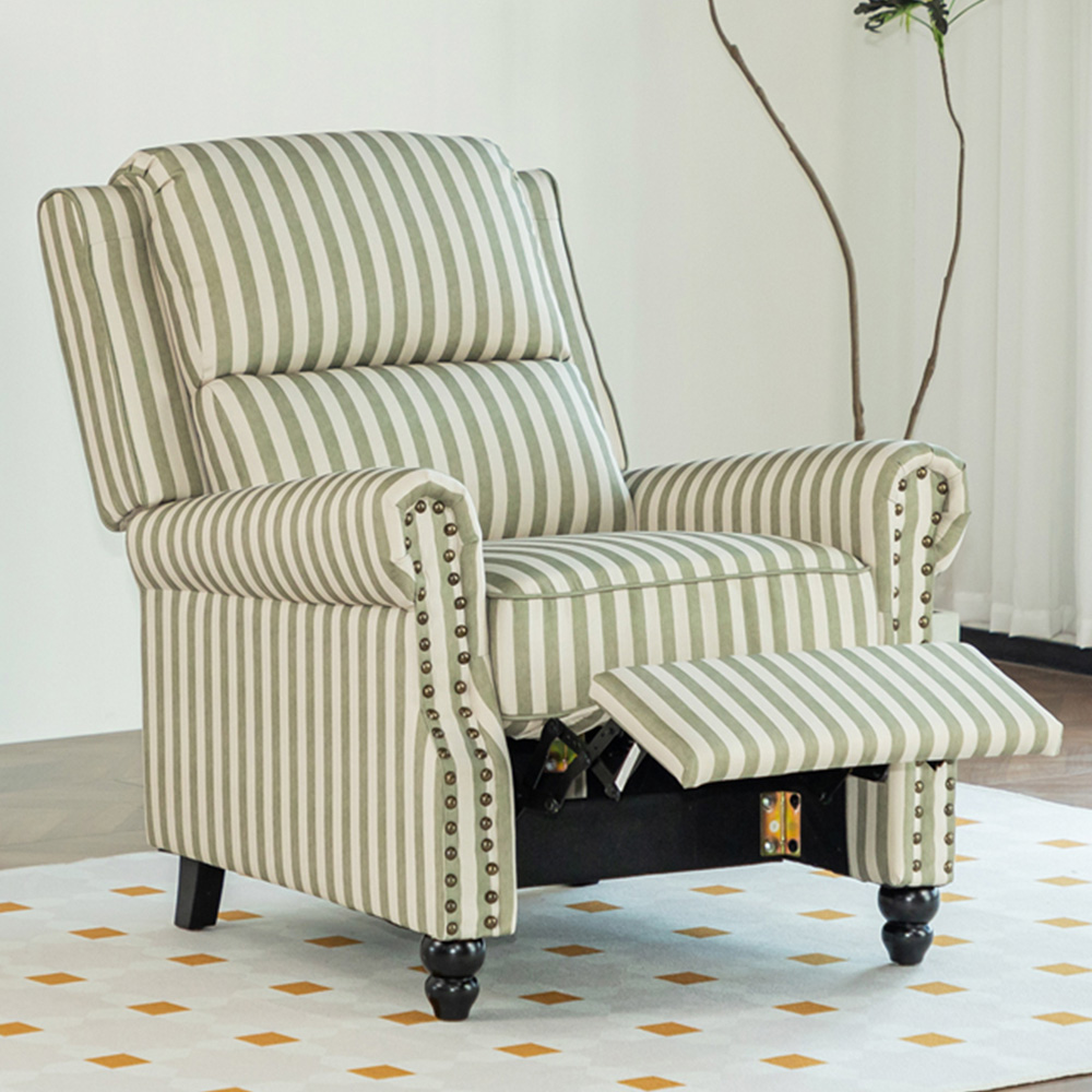 Living and Home Light Green Striped Wingback Recliner Armchair with Adjustable Backrest and Footrest Image 1