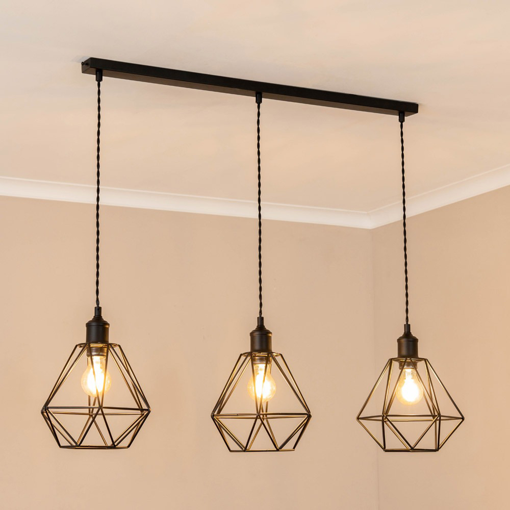 ValueLights Diablo Geometric 3 Drop Diner Bar Matte Black Ceiling LED Pendant Light Image 2