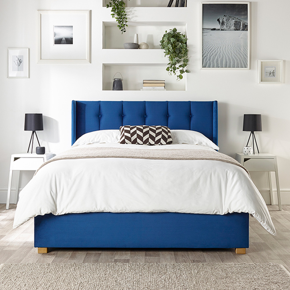 Catherine Lansfield Utopia Small Double Navy Velvet Ottoman Wing Bed Image 1