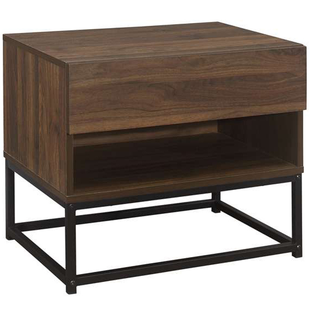 Houston Single Drawer Walnut Wood Bedside Table Image 2