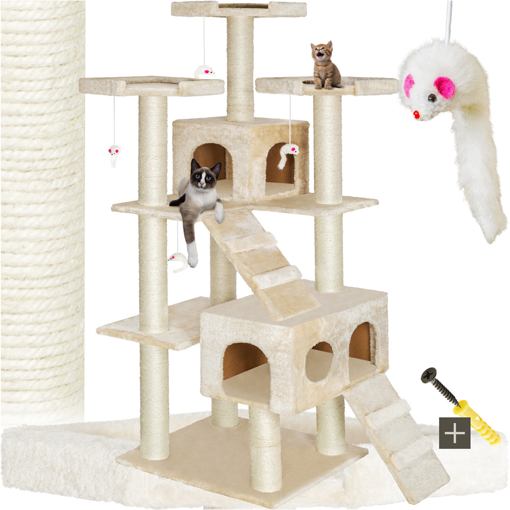 tectake Knuti Beige Cat Tree with Scratching Post 186cm Image 2