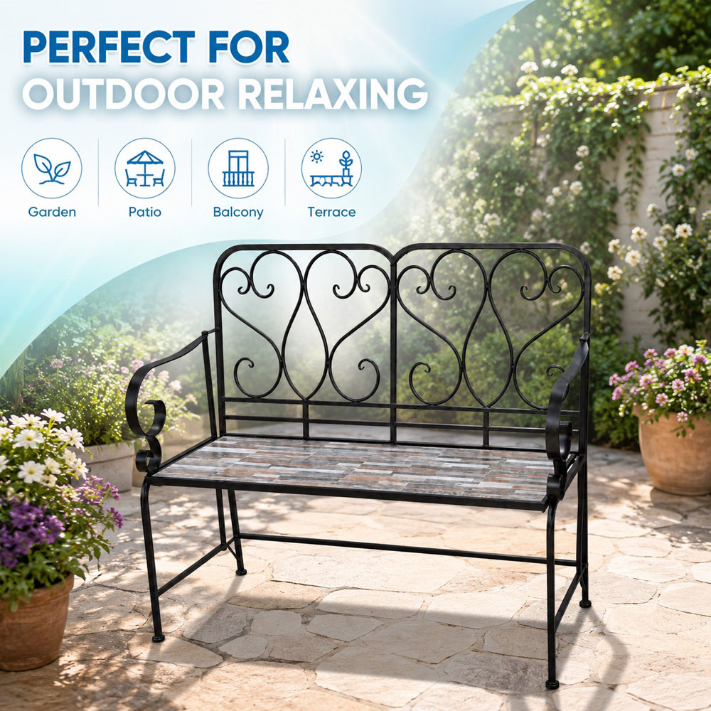 Shatchi Oasis Mosaic 2 Seater Garden Bench Image 5