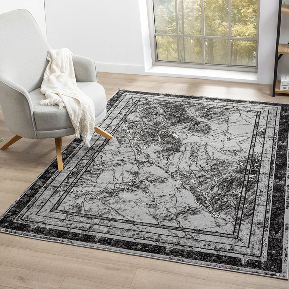 Desire Rugs Obsidian Grey Abstract Frame Rug 60 x 220cm Image 6