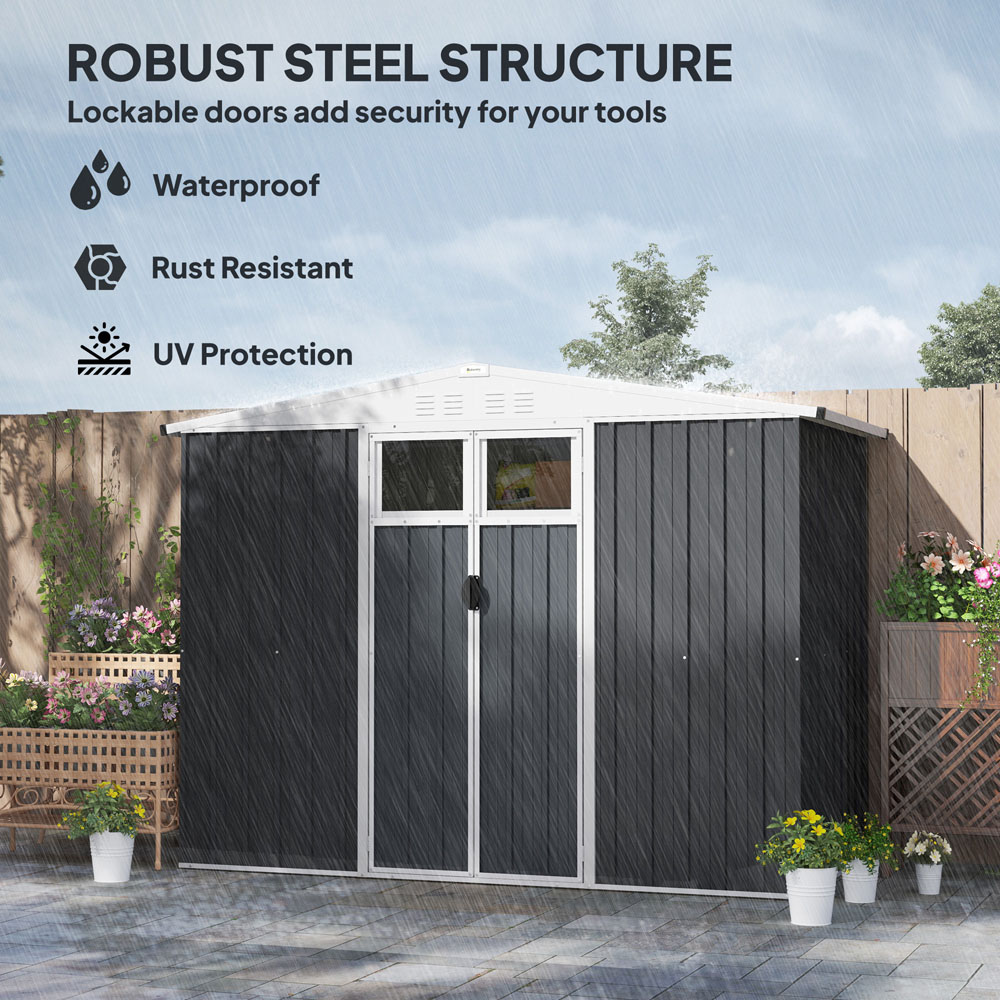 Outsunny 7.6 x 3.8ft Dark Grey Metal Garden Storage Shed Image 6