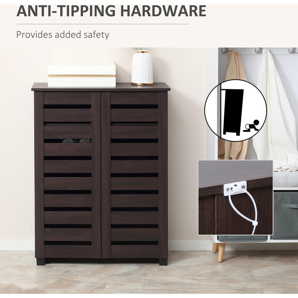 HOMCOM 2 Door Brown Slatted Shoe Storage Cabinet Image 5
