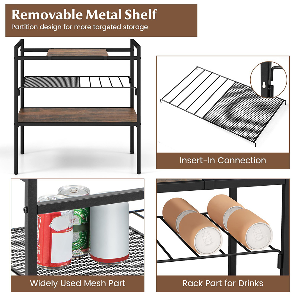 Costway 3 Shelf Rustic Brown Side Table with Removable Mesh Image 6